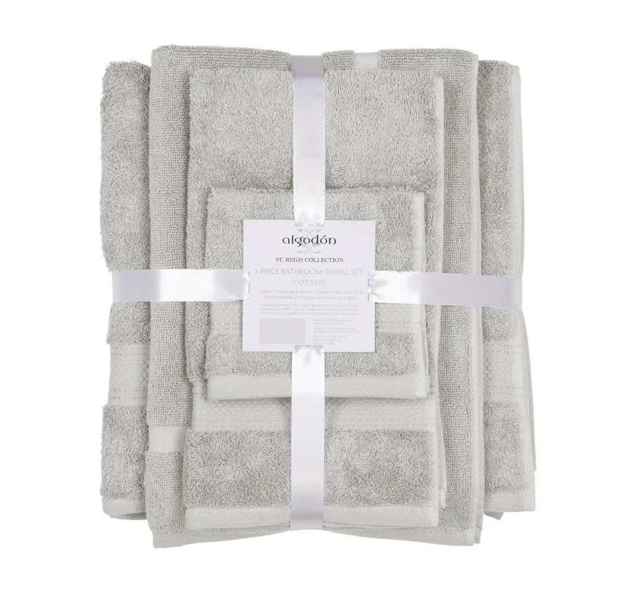 St Regis 5 Piece 600GSM Cotton Towel Set Silver - Image 2