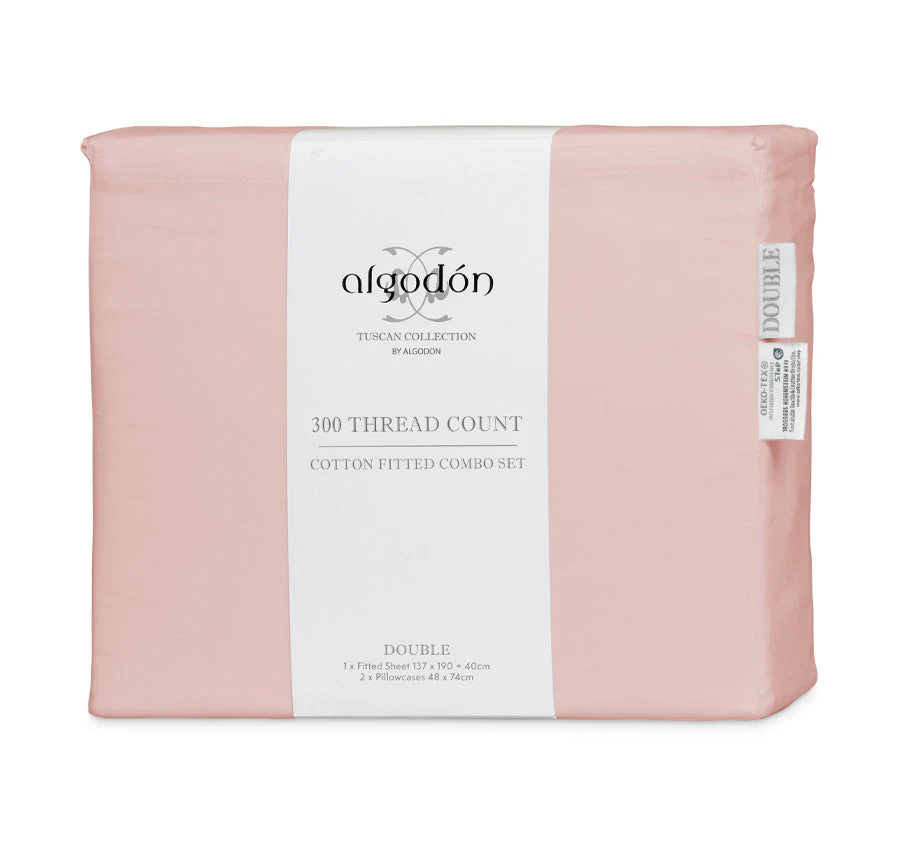 Tuscan Collection Cotton Percale Fitted Sheet Combo Set Range Blush - Image 4