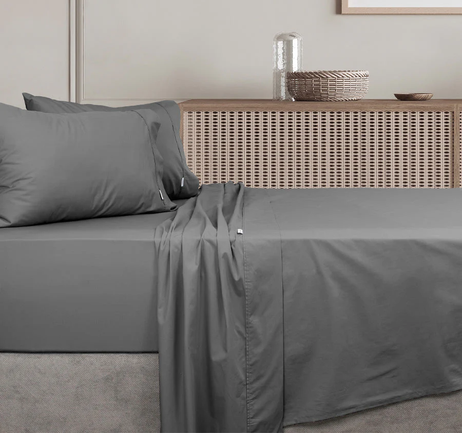 Tuscan Collection Cotton Percale Sheet Set Range Charcoal