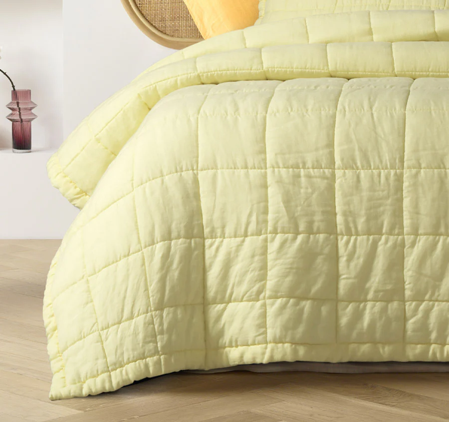 Stonewashed French Linen Coverlet Set Range Butter - Image 3