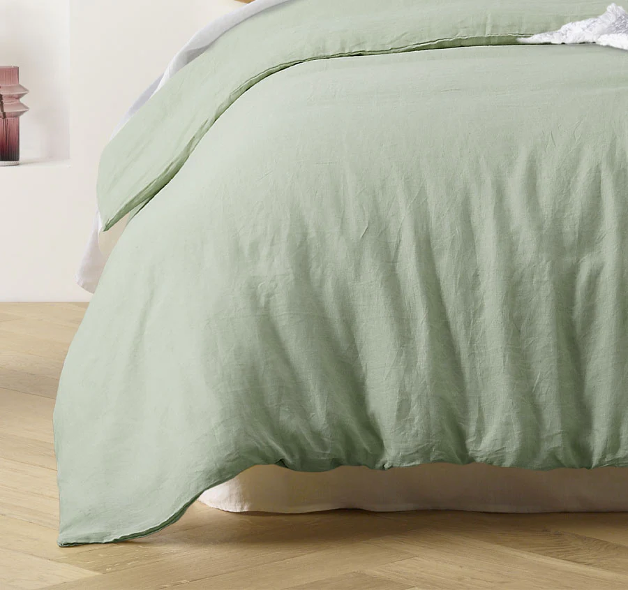 Stonewashed French Linen Quilt Cover Set Range Pistachio - Image 3