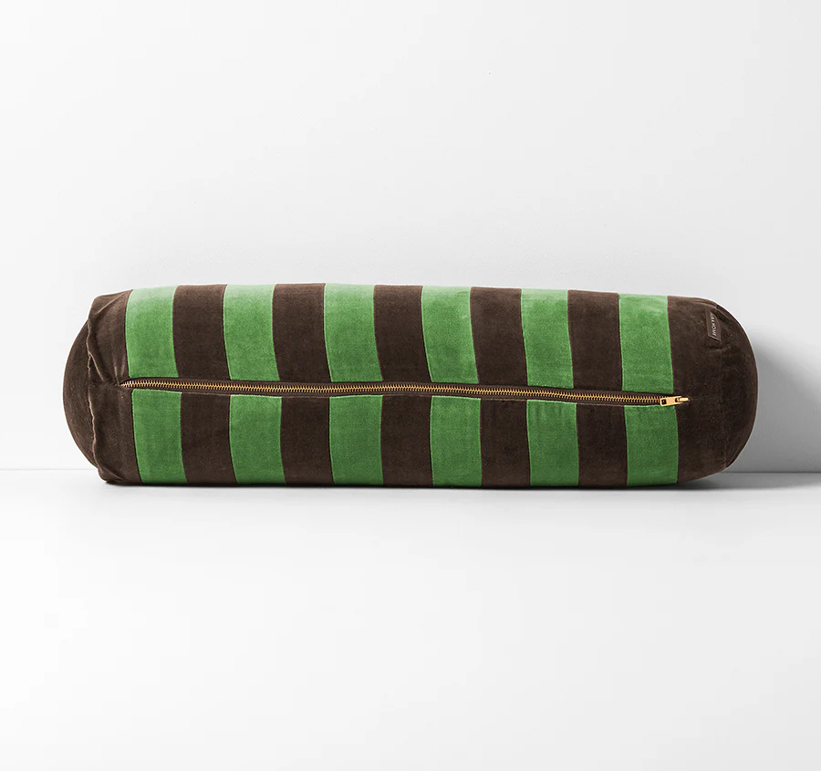 Luxury Velvet Stripe 18x60cm Filled Bolster Chocolate and Emerald - Image 3