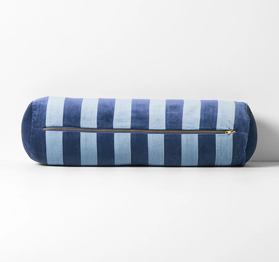 Luxury Velvet Stripe 18x60cm Filled Bolster Royal and Powder Blue - Image 3