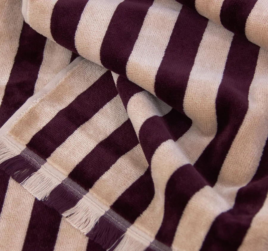 Palma Stripe 560GSM Cotton Bath Towel Range Mulberry and Shell - Image 2