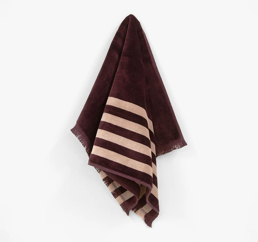 Palma Stripe 560GSM Cotton Bath Towel Range Mulberry and Shell - Image 5