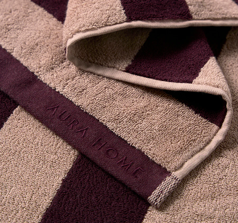 Riviera Stripe 5 Piece 580GSM Cotton Bath Towel Set Mulberry - Image 2