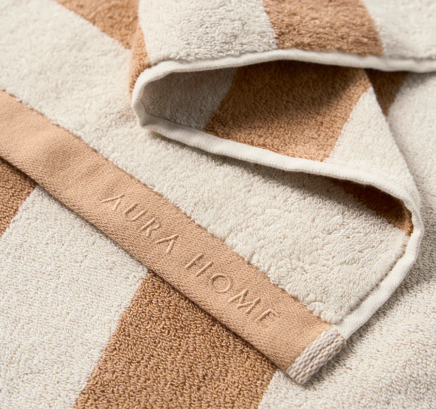 Riviera Stripe 5 Piece 580GSM Cotton Bath Towel Set Pecan - Image 2