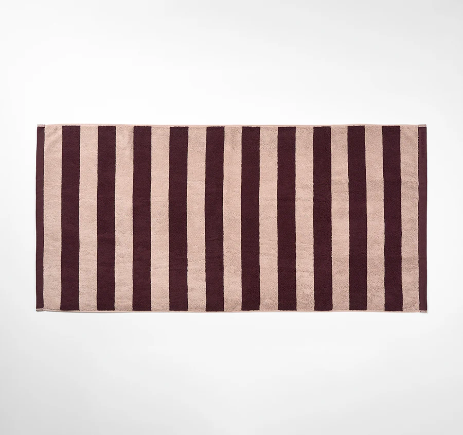 Riviera Stripe 580GSM Cotton Bath Towel Range Mulberry - Image 3