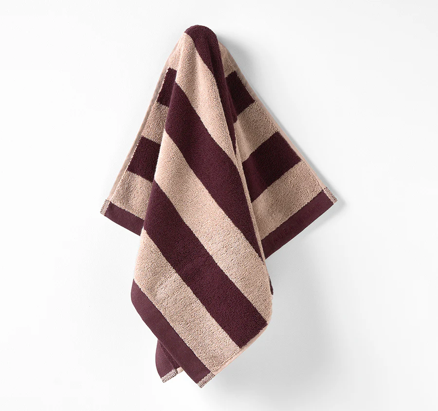 Riviera Stripe 580GSM Cotton Bath Towel Range Mulberry - Image 4