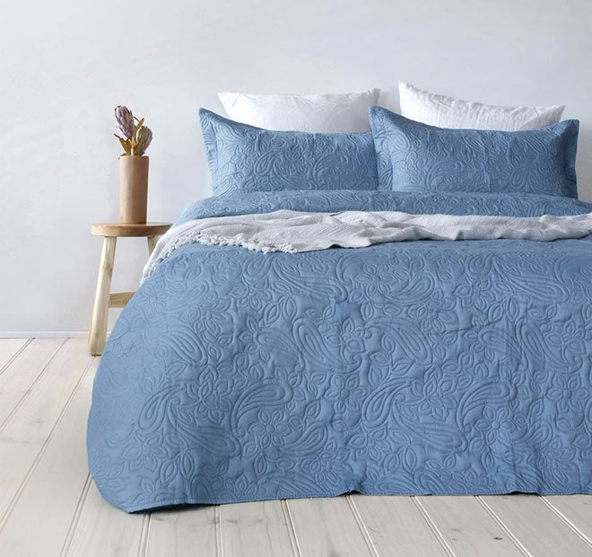 Embossed Paisley Coverlet Set Range Blue