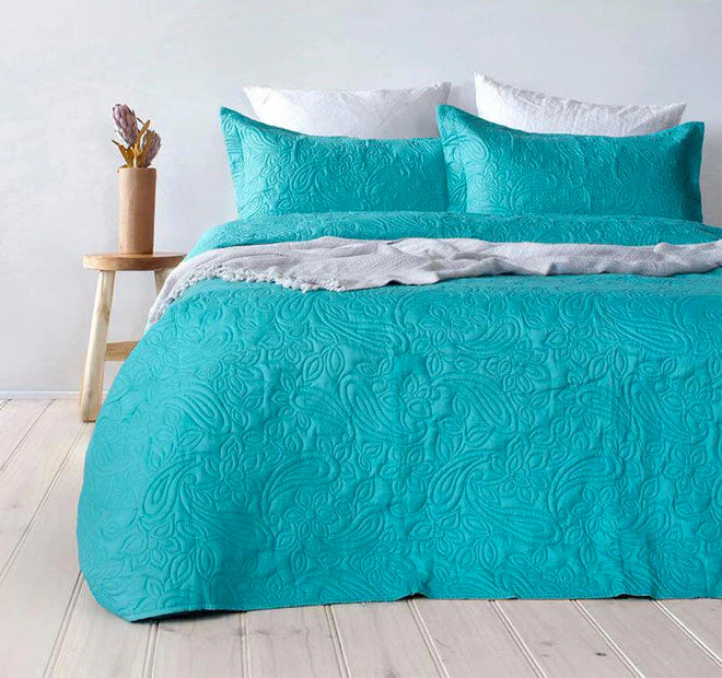 Embossed Paisley Coverlet Set Range Peacock
