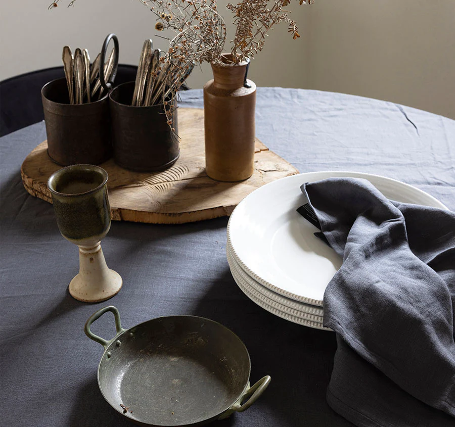 French Linen 228cm Round Tablecloth Charcoal - Image 6