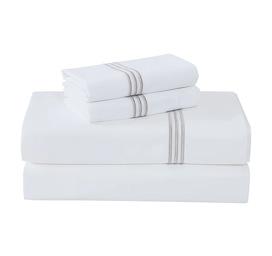 Signature 500TC Embroidered Egyptian Cotton Mega Sheet Set Range Pure White and Warm Taupe - Image 3