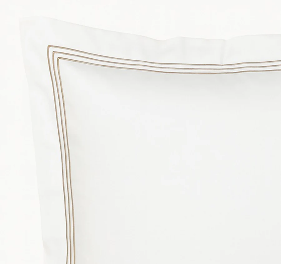 Signature 500TC Embroidered Egyptian Cotton Tailored European Pillowcase Pure White and Warm Taupe - Image 2