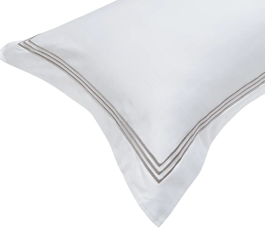 Signature 500TC Embroidered Egyptian Cotton Tailored Standard Pillowcase Pair Pure White and Warm Taupe - Image 3