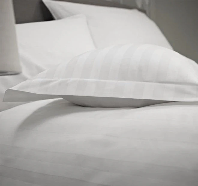 Satin Stripe 250THC Polyester Cotton Tailored King Pillowcase White - Image 2