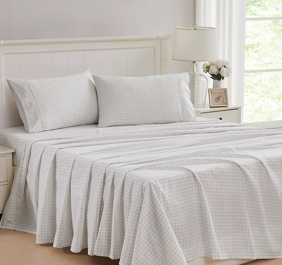 Gingham 300TC Cotton Sheet Set Range Stone