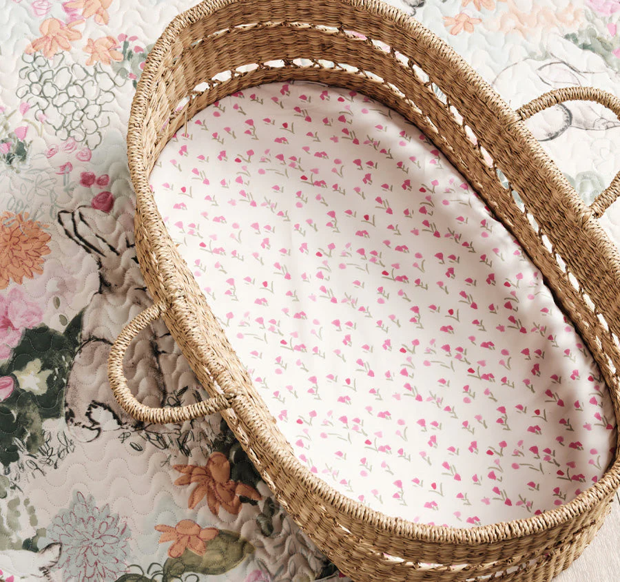 Bunny Tales 2 Piece Bassinet Fitted Sheet Pink Posy - Image 5