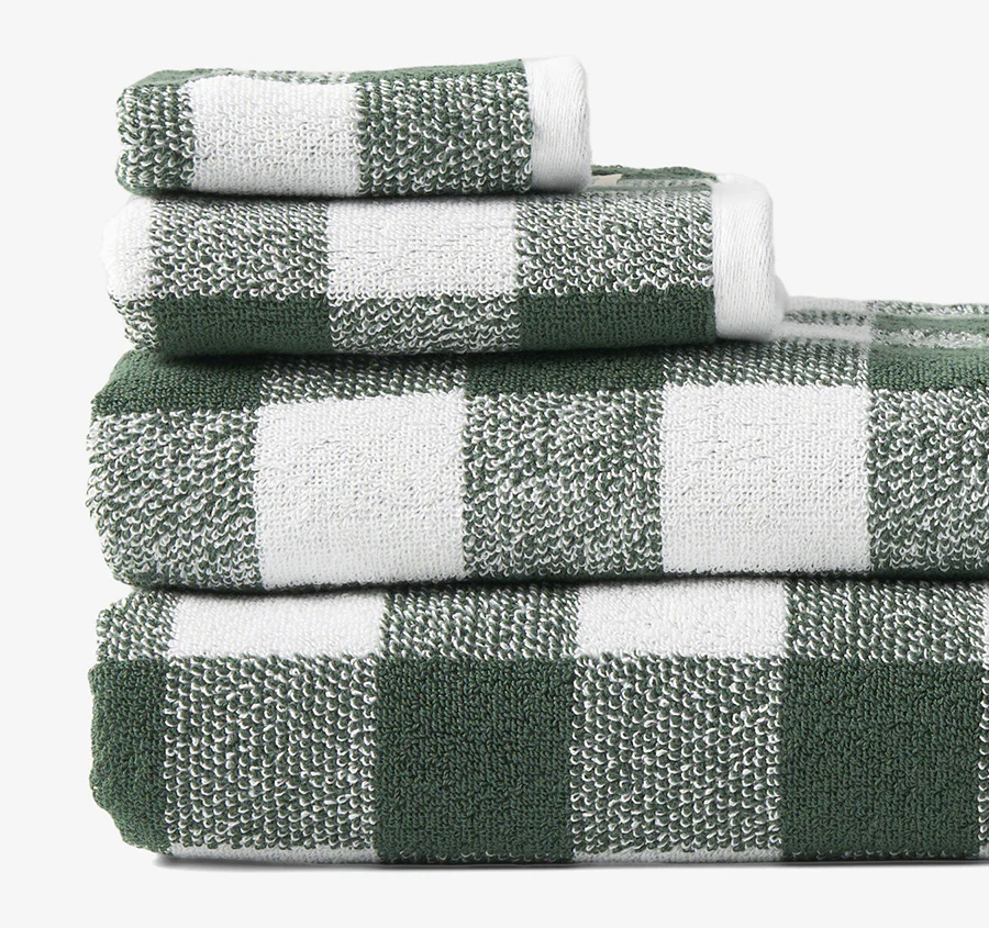 Flinders Check 630GSM Cotton Bath Towel Range Pine - Image 2