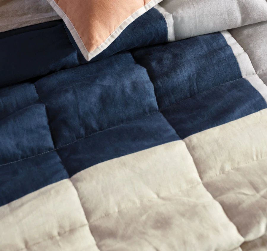 Nimes Patchwork Coverlet Navy - Image 2