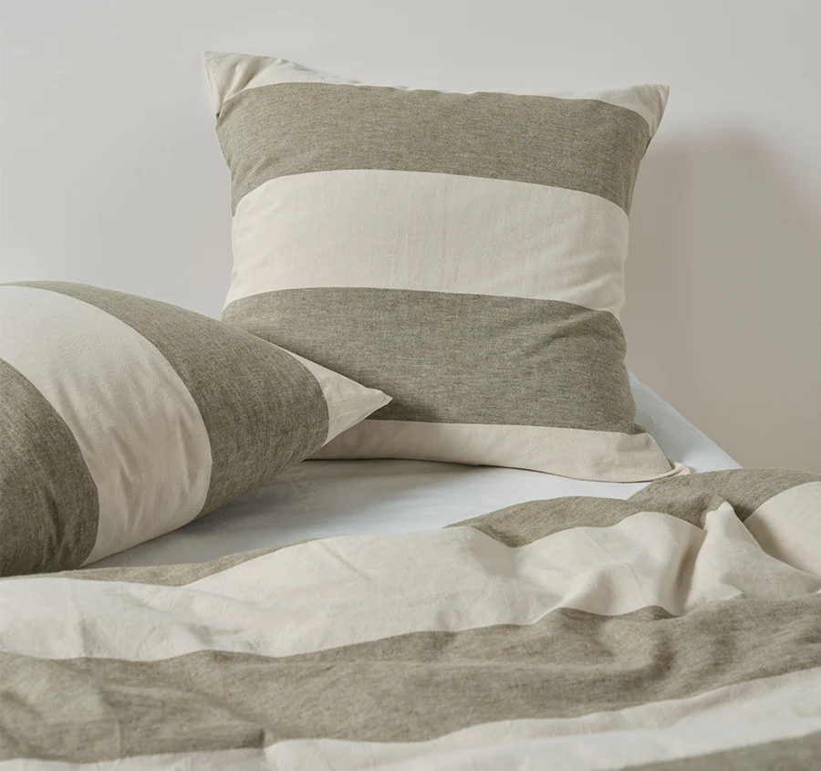 Vintage Wide Stripe European Pillowcase Olive - Image 3