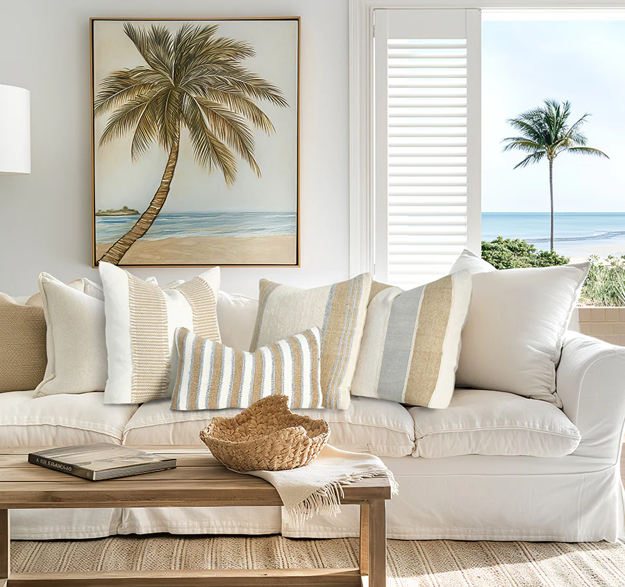 Linen Formentera Stripe 50x50cm Filled Cushion Sand - Image 5