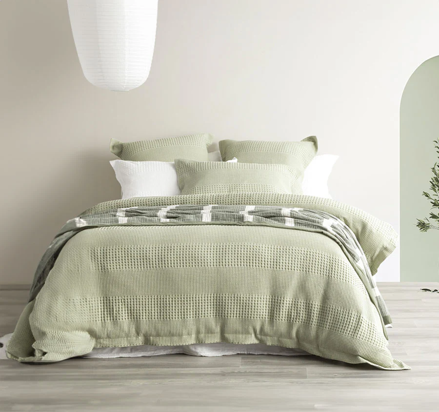 Waffle Elegance Quilt Cover Set Range Moss