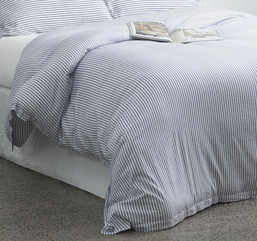 Classic Ticking Quilt Cover Set Range Navy - Image 4