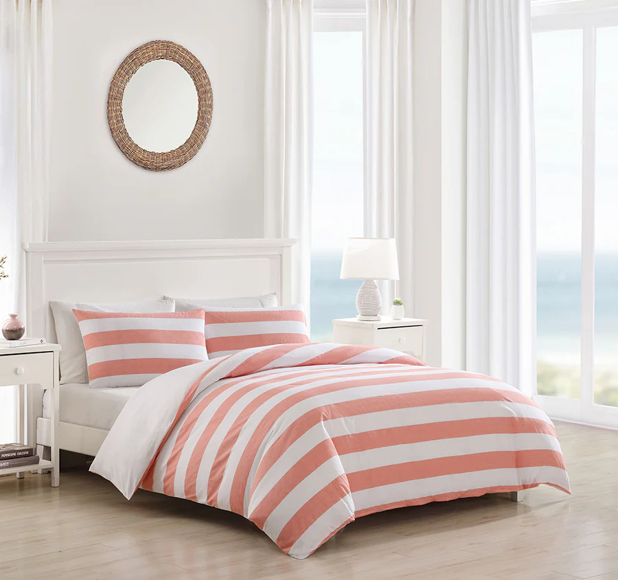 Awning Stripe Quilt Cover Set Range Coral