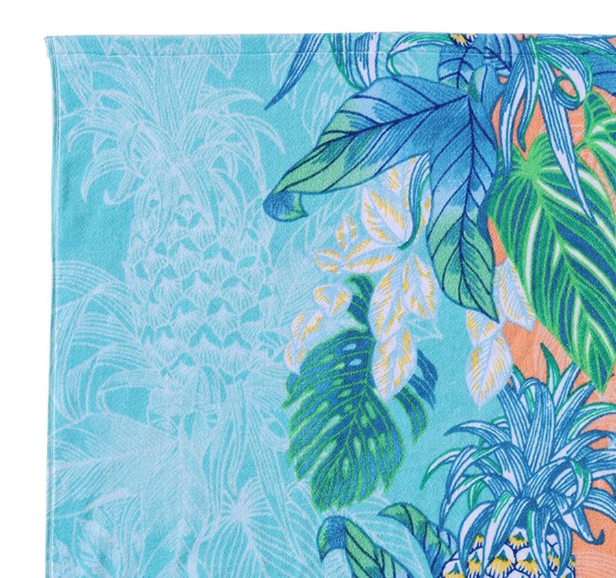 Pineapple Splash 91x172cm Beach Towel Aqua and Coral - Image 2